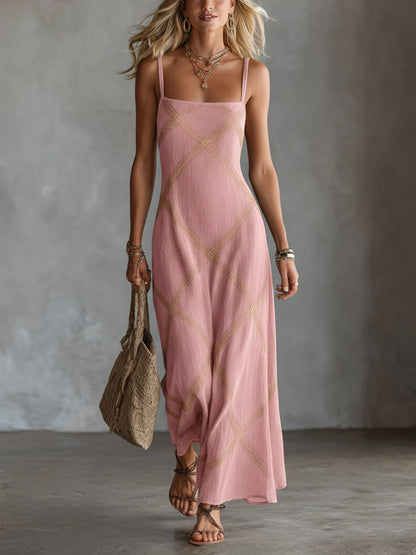 Vittoria – Vestido Maxi Geométrico Negro y Camel