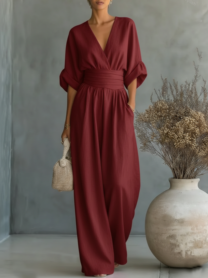 Alessia | Elegante Mono con Escote en V y Cintura Alta