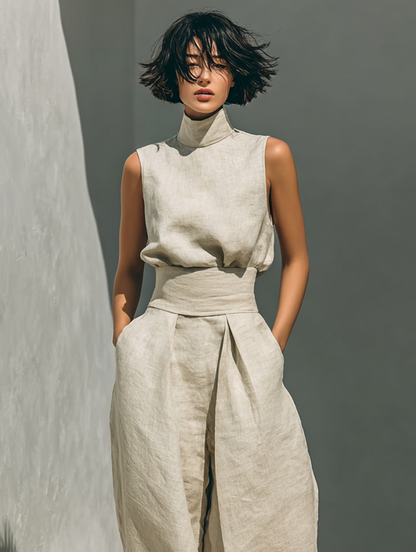 Maria™ | Conjunto Completo con Top de Tirantes y Pantalones Anchos de Algodón y Lino