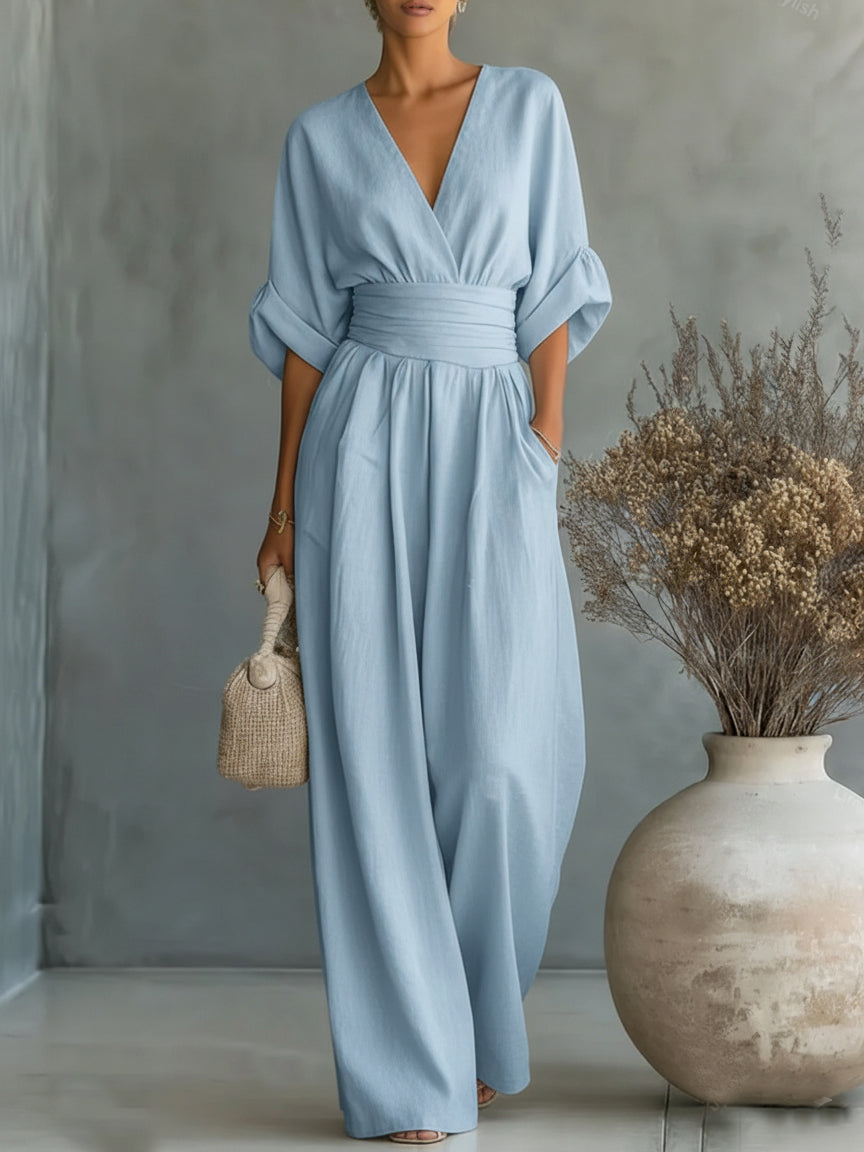 Alessia | Elegante Mono con Escote en V y Cintura Alta