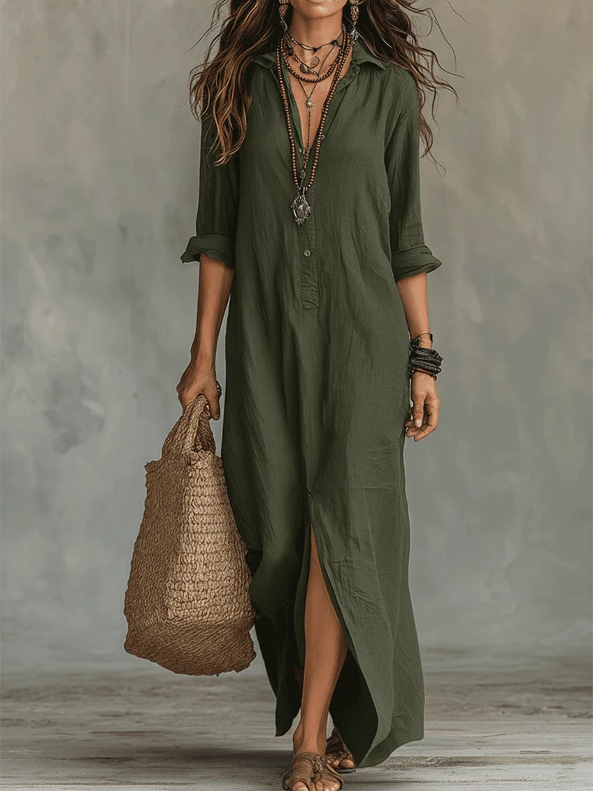 Soline™ | Vestido Maxi Largo con Botones