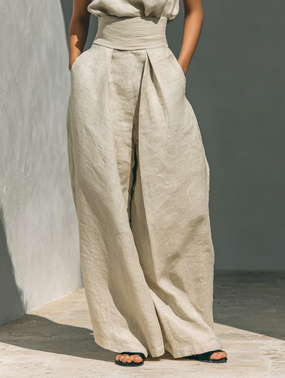 Maria™ | Conjunto Completo con Top de Tirantes y Pantalones Anchos de Algodón y Lino