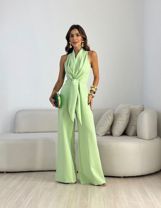 Conjunto sin mangas con atado al cuello y pantalón casual de pierna ancha