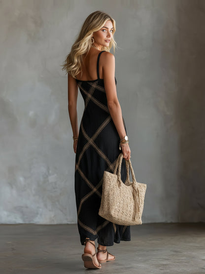 Vittoria – Vestido Maxi Geométrico Negro y Camel