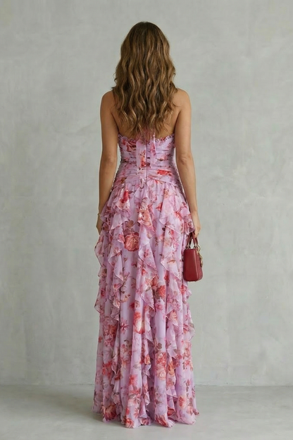 Belladina | Romántica Cascada de Rosas Vestido Largo con Escote Halter
