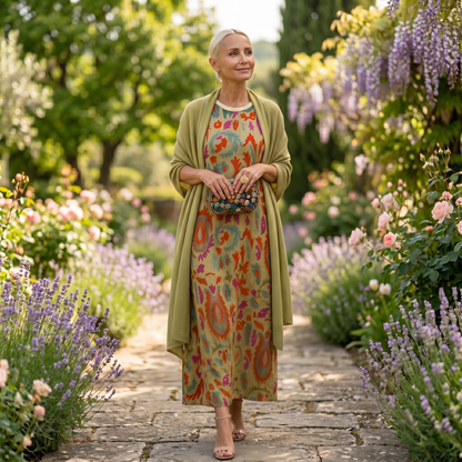 Aura | Vestido largo estampado con chaleco coordinado