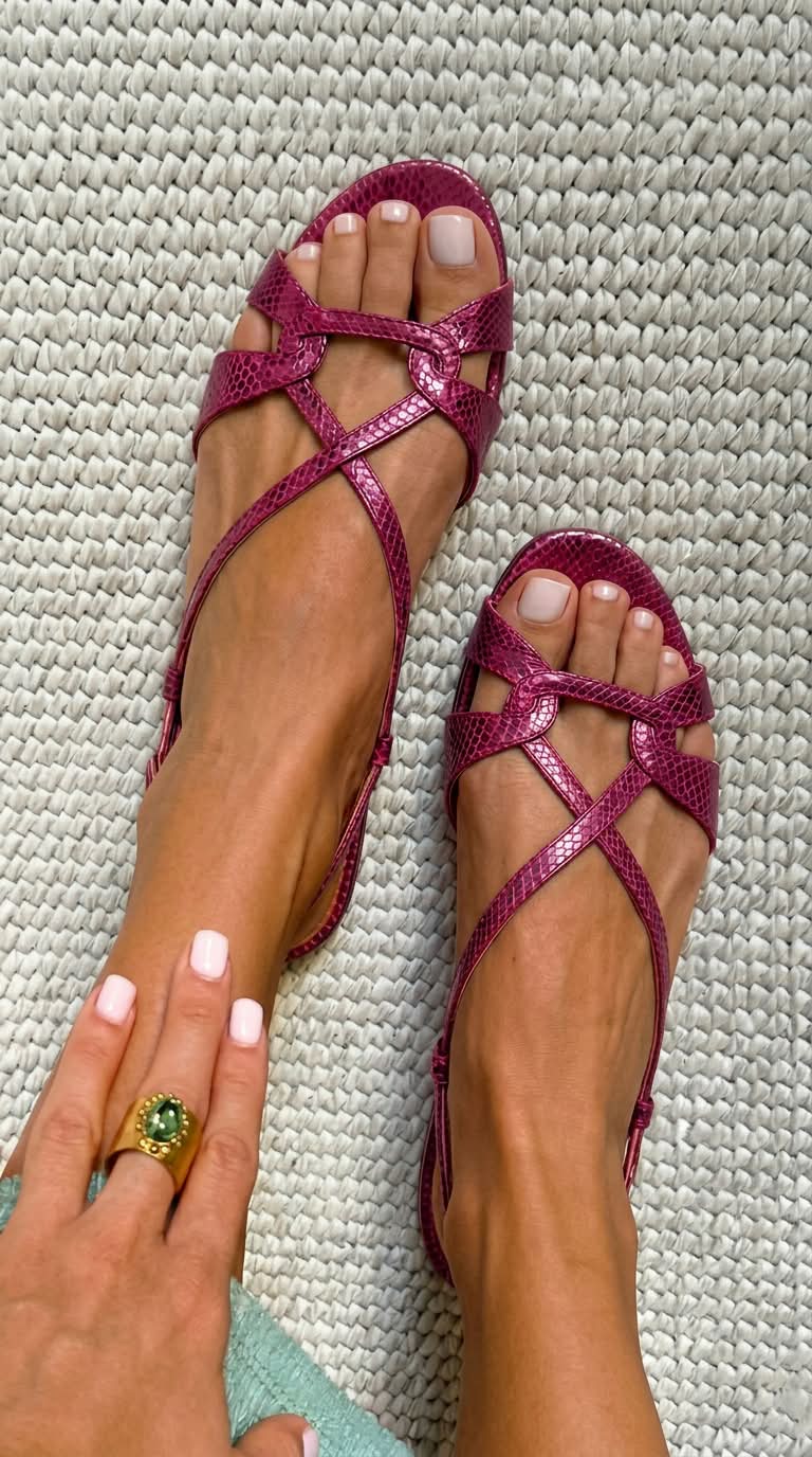 Sandalias slingback efecto serpiente bajas Bronce en punta abierta