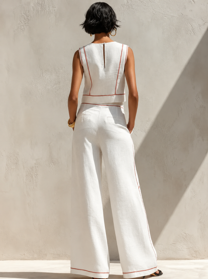 VITTORIA | Conjunto blanco con top sin mangas y pantalón de pierna ancha