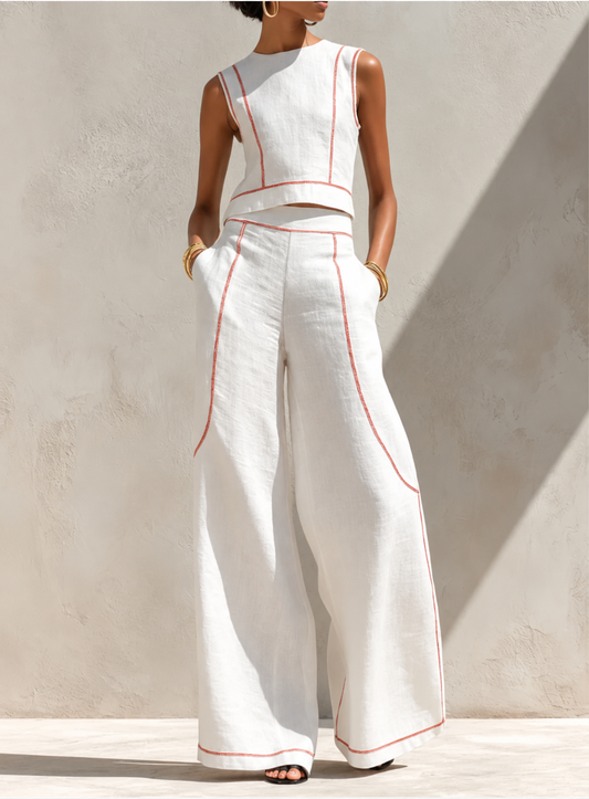 VITTORIA | Conjunto blanco con top sin mangas y pantalón de pierna ancha