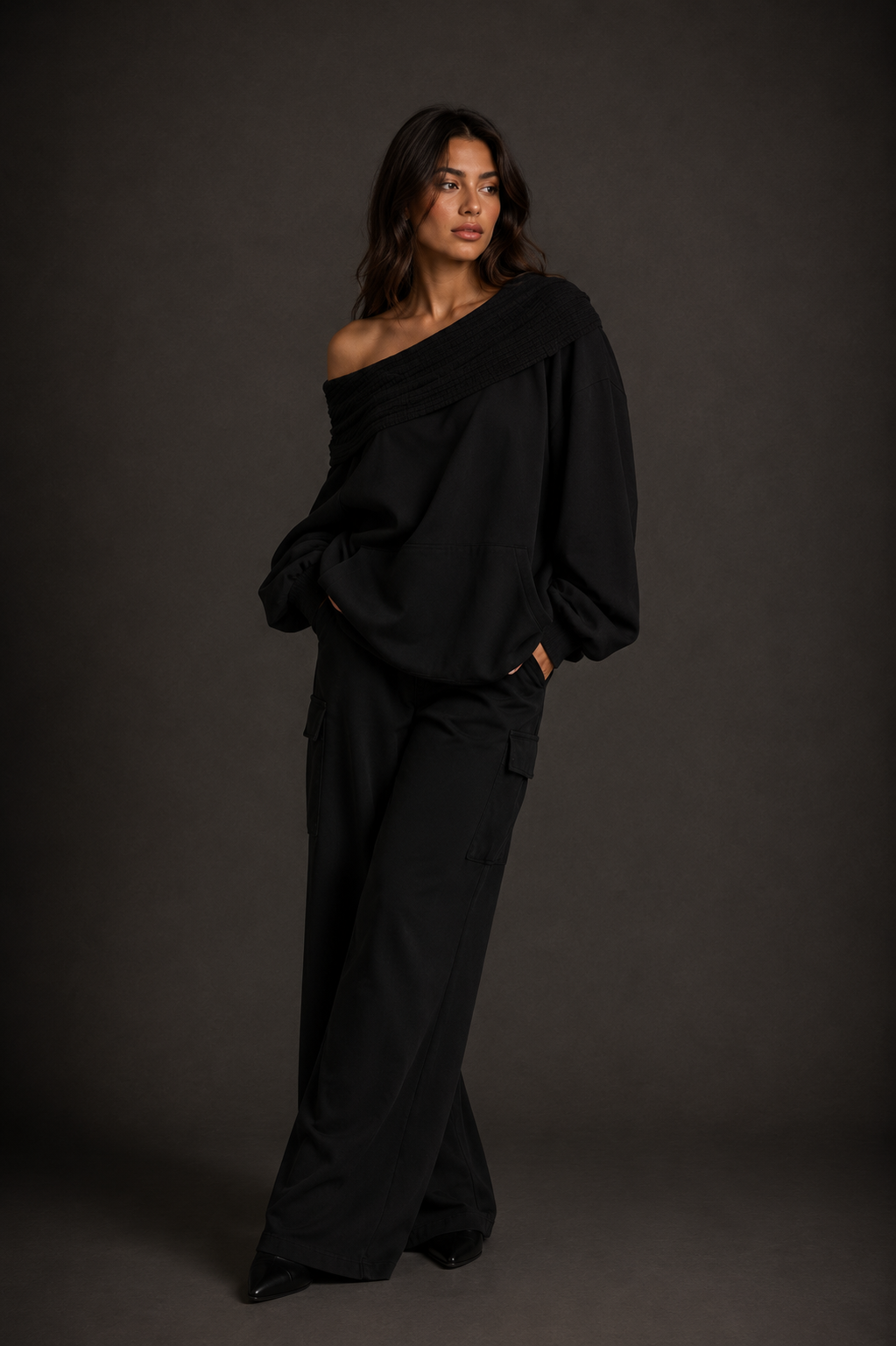 Sudadera Patchwork Oversize Off Shoulder