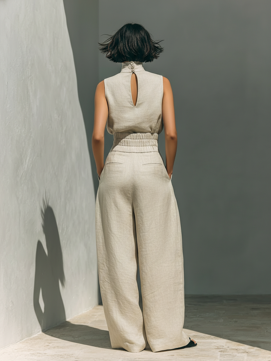 Maria™ | Conjunto Completo con Top de Tirantes y Pantalones Anchos de Algodón y Lino