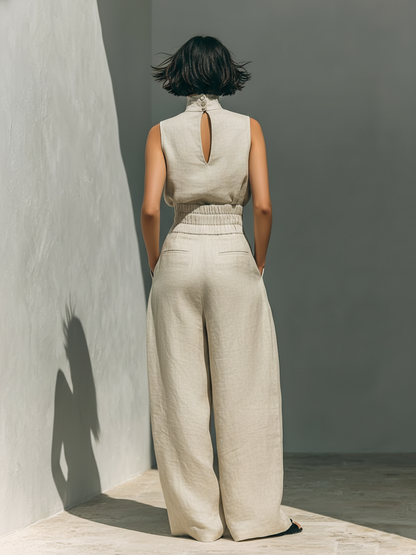 Maria™ | Conjunto Completo con Top de Tirantes y Pantalones Anchos de Algodón y Lino