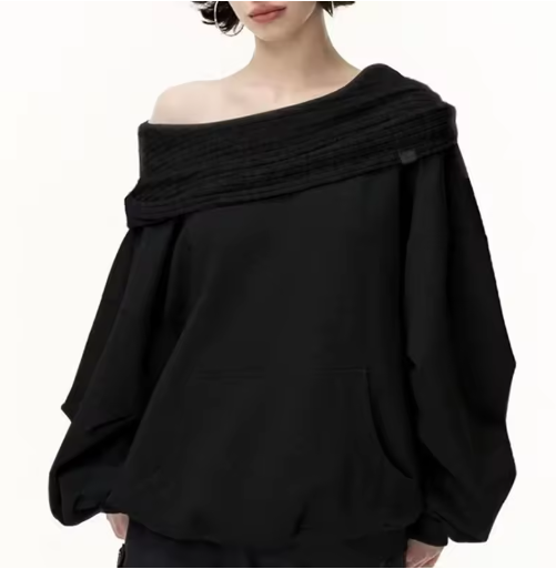 Sudadera Patchwork Oversize Off Shoulder