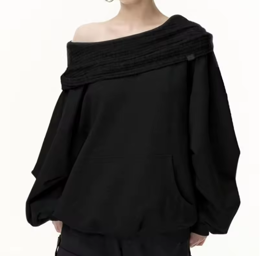 Sudadera Patchwork Oversize Off Shoulder