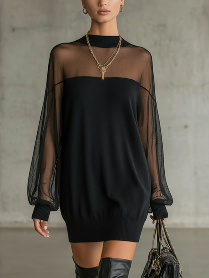 Amélie™ | Elegante Minivestido Negro con Mangas de Red