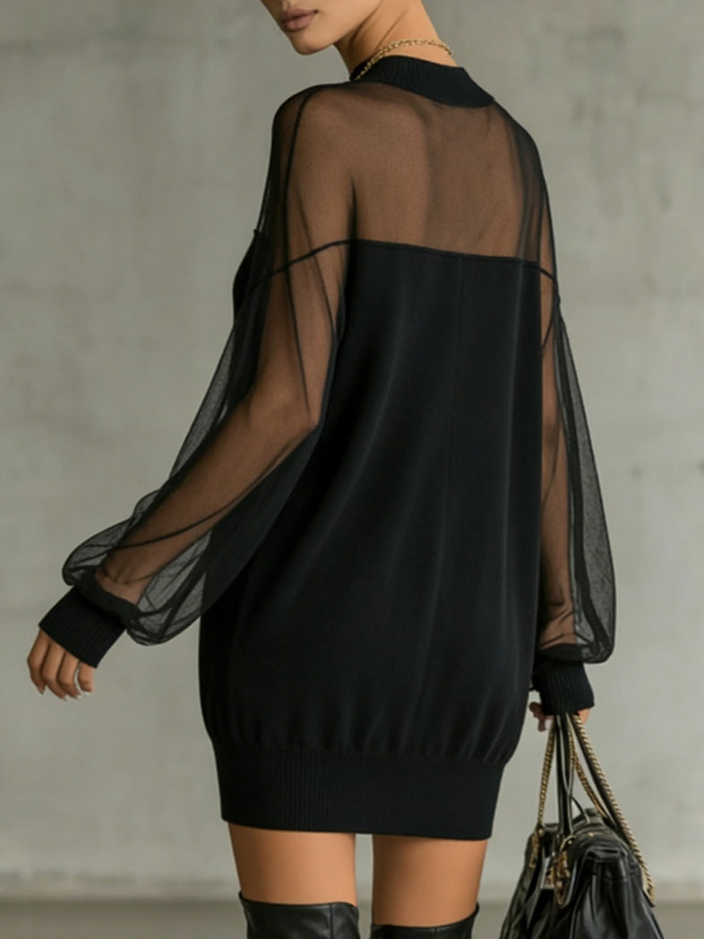 Amélie™ | Elegante Minivestido Negro con Mangas de Red
