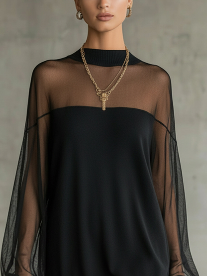 Amélie™ | Elegante Minivestido Negro con Mangas de Red