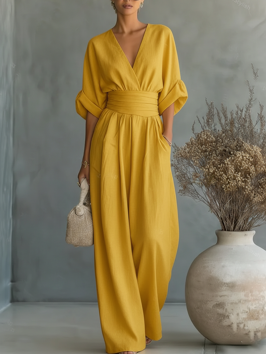 Alessia | Elegante Mono con Escote en V y Cintura Alta