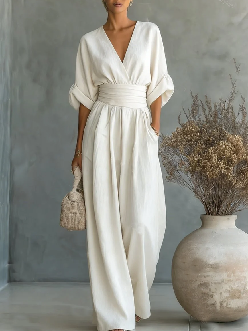 Alessia | Elegante Mono con Escote en V y Cintura Alta