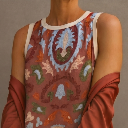 Aura | Vestido largo estampado con chaleco coordinado