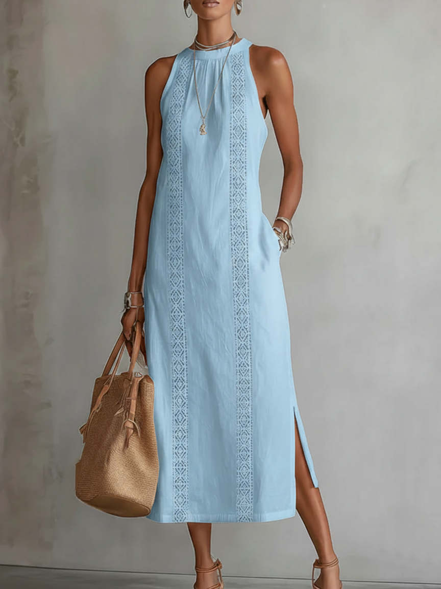 Jimena | Vestido Midi de Lino con Cuello Halter