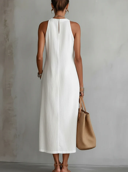 Jimena | Vestido Midi de Lino con Cuello Halter