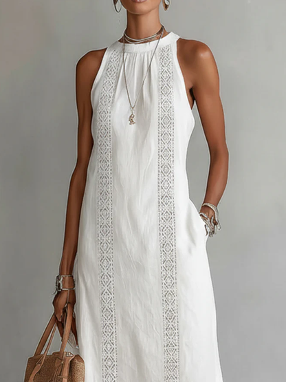 Jimena | Vestido Midi de Lino con Cuello Halter