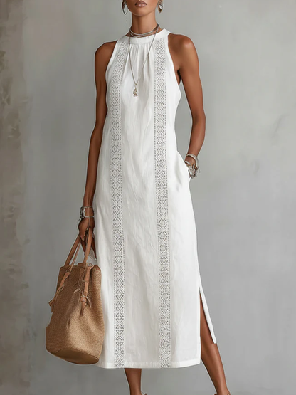 Jimena | Vestido Midi de Lino con Cuello Halter