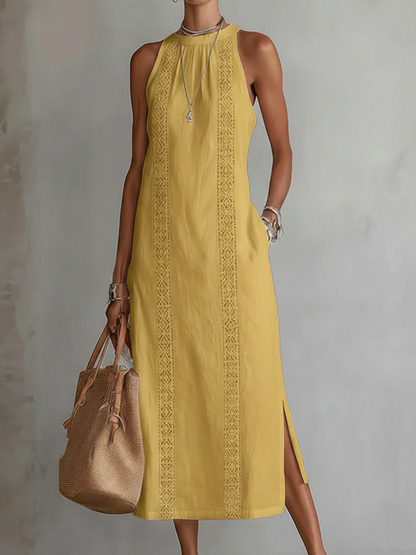 Jimena | Vestido Midi de Lino con Cuello Halter