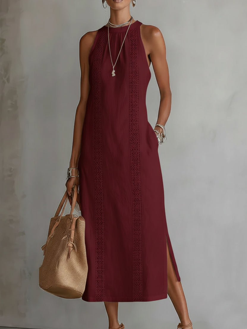 Jimena | Vestido Midi de Lino con Cuello Halter