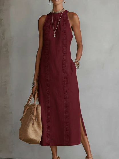 Jimena | Vestido Midi de Lino con Cuello Halter