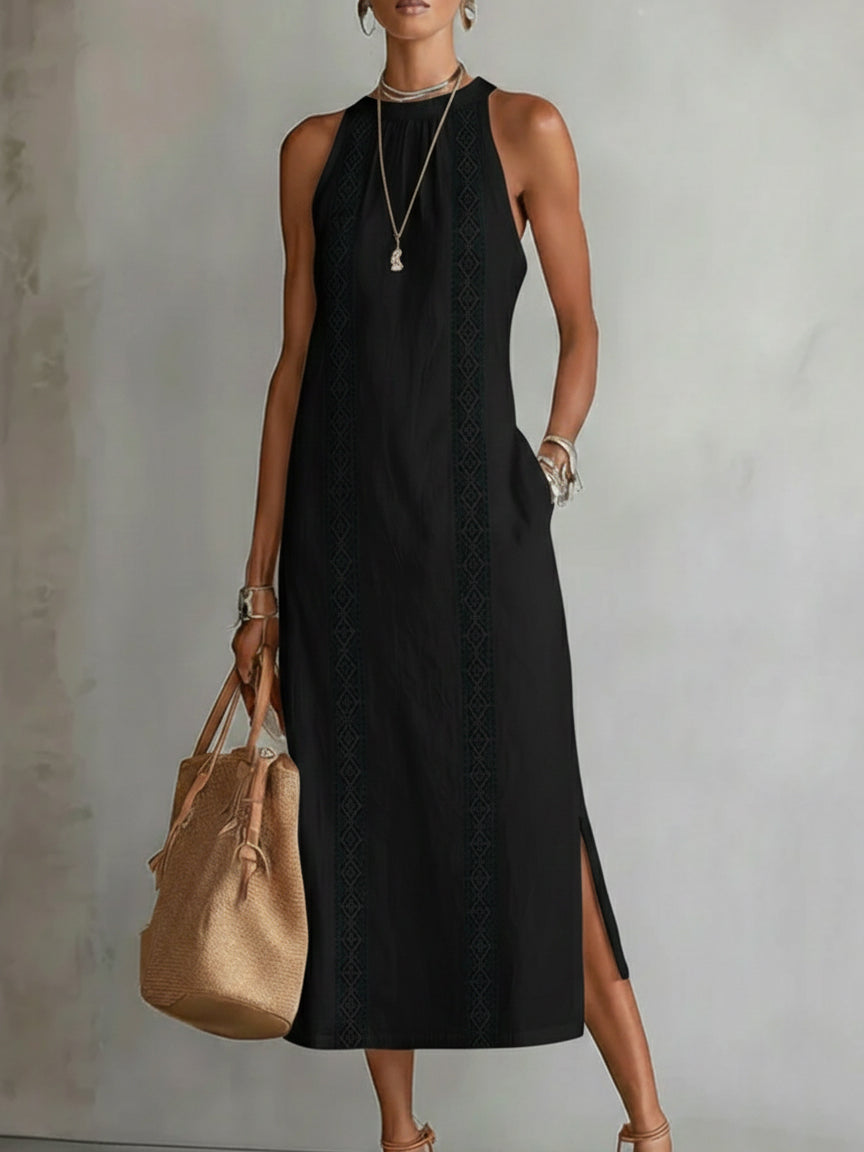 Jimena | Vestido Midi de Lino con Cuello Halter
